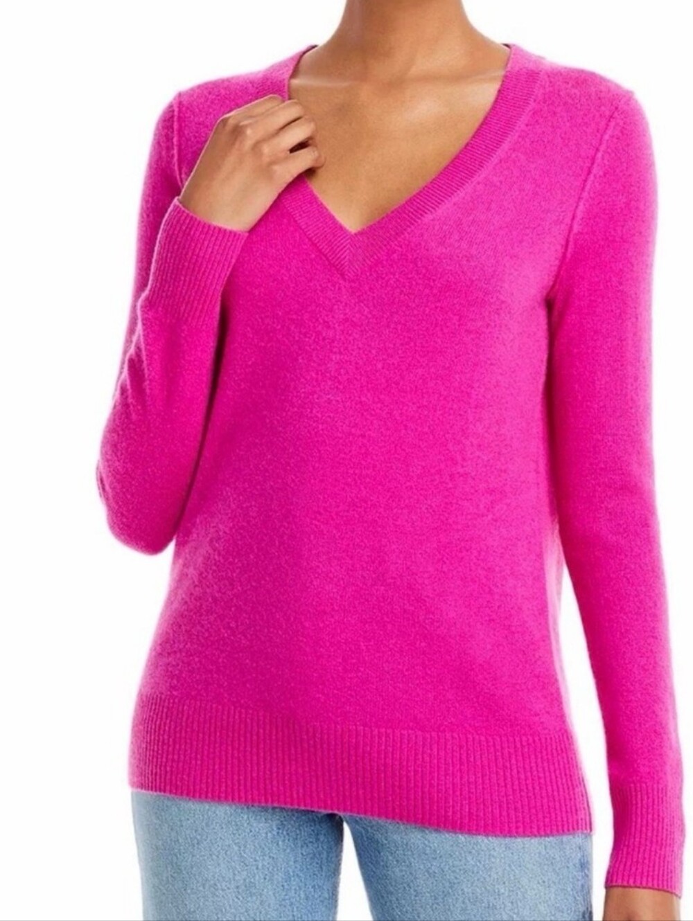 J Crew V-Neck 100% Cashmere Sweater in Bright Peony Pink